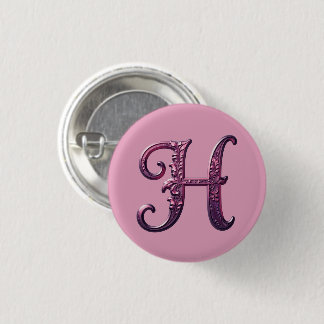 Bóton Redondo 2.54cm Modern Metallic Rosemaling Letter H, Pink/Purple