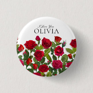 Bóton Redondo 2.54cm Modern Red Rose Minimalist Name I Love You