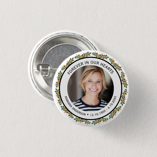 Bóton Redondo 2.54cm Modern Yellow & Blue Floral Forever in our Hearts  (Frente & Verso)