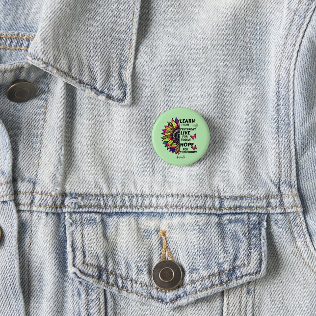 Bóton Redondo 2.54cm Moderno aprende com ontem cita nome de girassol (Criador carregado)