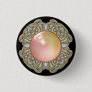 Bóton Redondo 2.54cm Moldura Dourado da jóia cor-de-rosa da pérola do