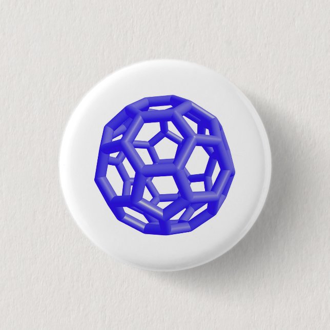 Bóton Redondo 2.54cm Molécula de Buckminsterfullerene (azul) (Frente)