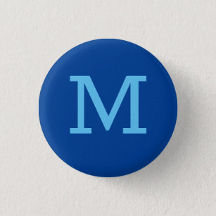 Bóton Redondo 2.54cm Monograma Azul Moderno Adicionar Seu Nome Inicial