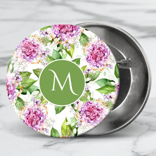 Bóton Redondo 2.54cm Monograma Bonito Cor Verde Roxo Floral