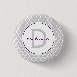 Bóton Redondo 2.54cm Monograma cinzento de Quatrefoil