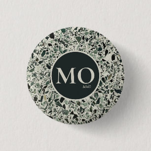 Bóton Redondo 2.54cm Monograma de Terrazzo Verde Moderno