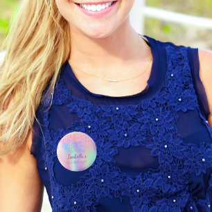 Bóton Redondo 2.54cm Monograma do nome cor-de-rosa com brilho no arco-