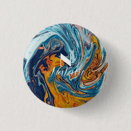 Bóton Redondo 2.54cm Monograma Dourado Azul Elegante