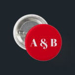 Bóton Redondo 2.54cm Monograma moderno de casal branco-branco-branco-br<br><div class="desc">Botão moderno do monograma branco-branco-branco-branco-branco-branco-branco,  letras brancas,  fundo vermelho</div>