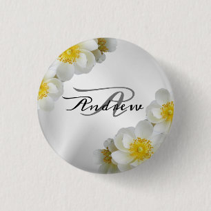 Bóton Redondo 2.54cm Monograma Nome Festa de casamento Presente Branco 