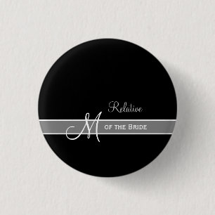Bóton Redondo 2.54cm Monograma preto e branco elegante que Wedding a