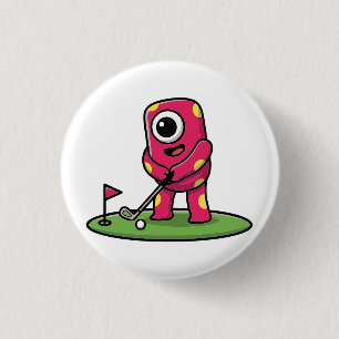 Bóton Redondo 2.54cm Monstro Rosa de Um Olho Fofo Jogando Golfe Desenho
