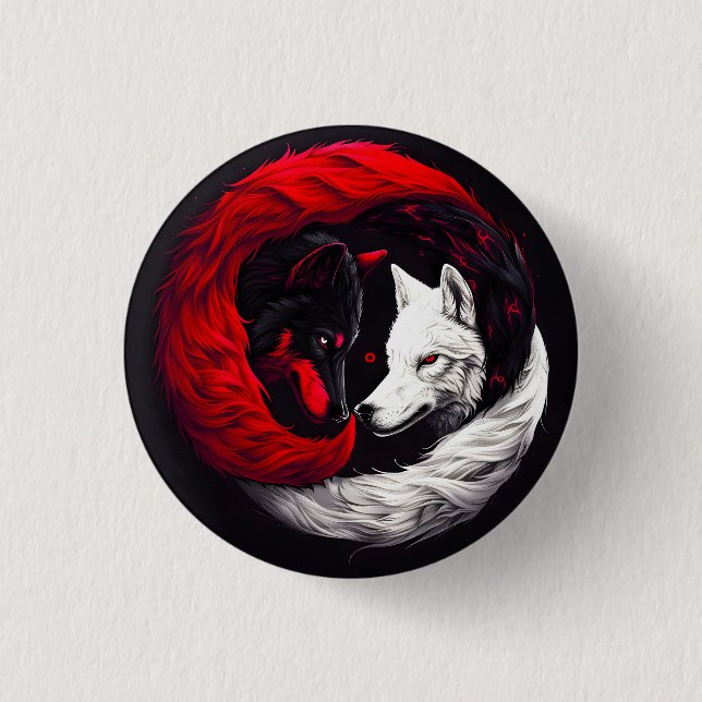 Bóton Redondo 2.54cm Moon Crimson Red White Wolf (Frente)