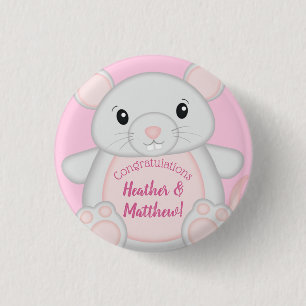 Bóton Redondo 2.54cm Mouse Mice Chá de fraldas Pink