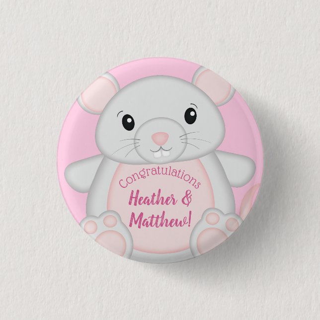Bóton Redondo 2.54cm Mouse Mice Chá de fraldas Pink (Frente)