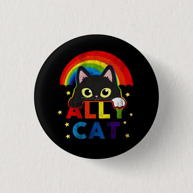 Bóton Redondo 2.54cm Mulher Ally Cat LGBT Orgulho Ally Black Cat (Frente)