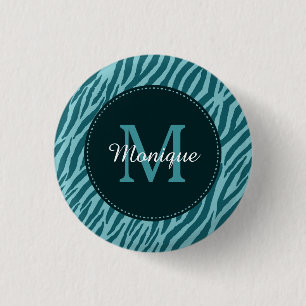 Bóton Redondo 2.54cm Na moda Teal Zebra Impressa com Monograma e Nome