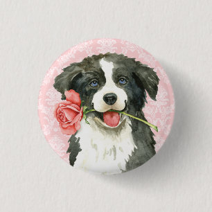 Bóton Redondo 2.54cm Namorados border collie cor-de-rosa