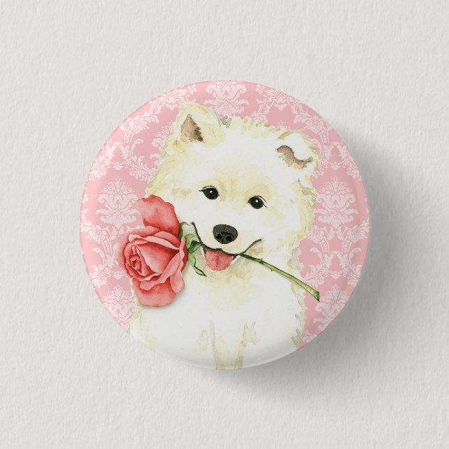 Bóton Redondo 2.54cm Namorados Rosa Samoyed (Frente)