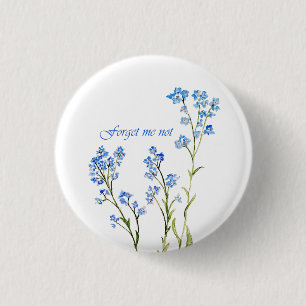 Bóton Redondo 2.54cm Não me esqueças Flor de Jardim Aquarela Personaliz