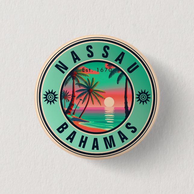 Bóton Redondo 2.54cm Nassau Bahamas Retro viagem Souvenir 1950 (Frente)
