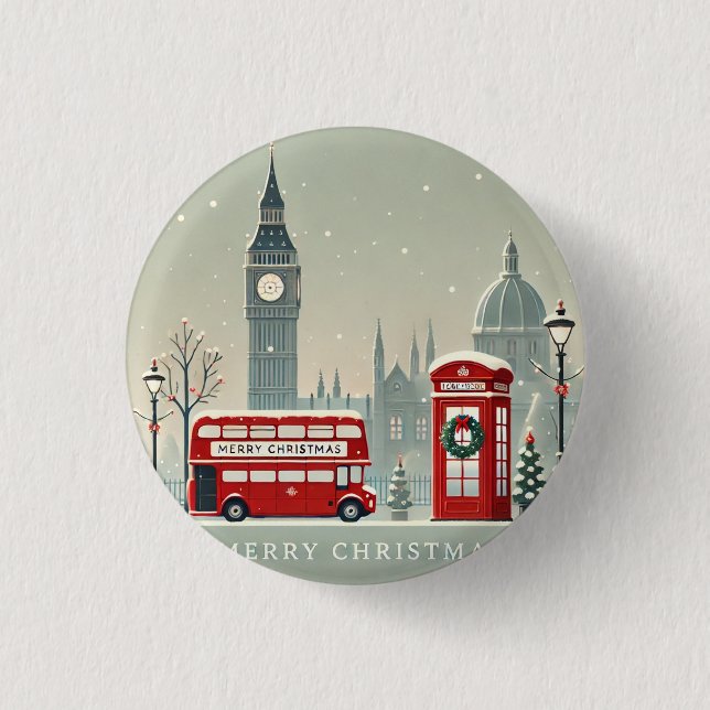 Bóton Redondo 2.54cm Natal em Londres | Big Ben & Festive London (Frente)