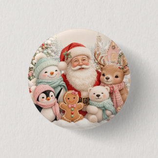 Bóton Redondo 2.54cm Natal fofo com Papai Noel, Pinguim, Urso, Rena
