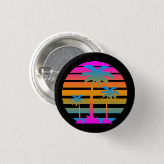 Bóton Redondo 2.54cm NEW WAVE VINTAGE 80s RETRO SUNSET PALM TREES PIN