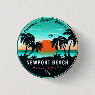 Bóton Redondo 2.54cm Newport Beach California Retro Sunset Souvenir 60s