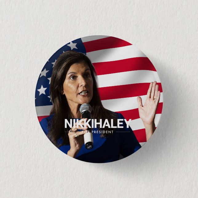 Bóton Redondo 2.54cm Nikki Haley para o Presidente 2024 (Frente)
