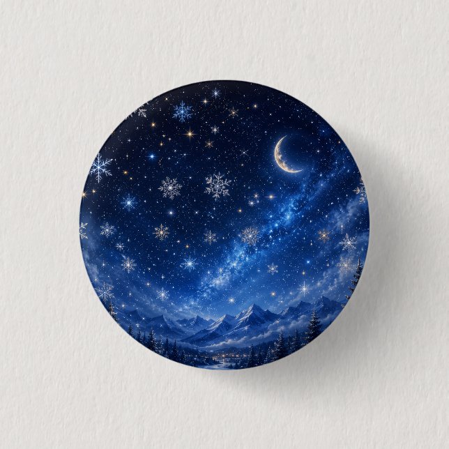 BÓTON REDONDO 2.54CM NOITE ESTRELADA AZUL | PERSONALIZADO PIN CELESTE (Frente)