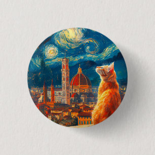 Bóton Redondo 2.54cm Noite Estrelada Sobre Florença Arte de Gato Geng