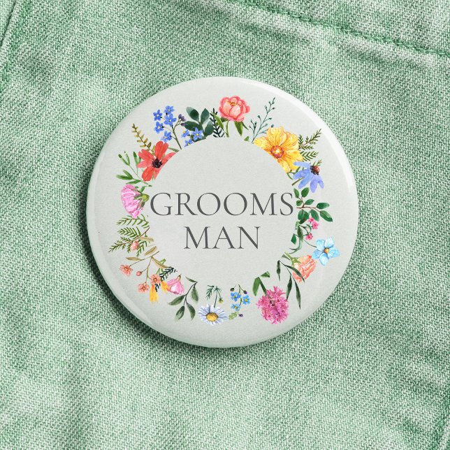 Bóton Redondo 2.54cm Noiva de Wildflower Casamento  (Groomsman Wildflower Watercolor Floral Wreath Wedding Button
)