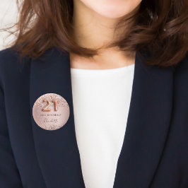 Bóton Redondo 2.54cm nome de etiqueta aniversário de 21 anos rosa doura