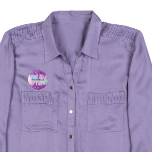 Bóton Redondo 2.54cm Nome de etiqueta holográfico rosa-brilho roxo