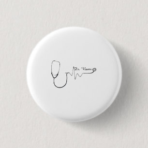 Bóton Redondo 2.54cm Nome de médico personalizado desenho de heartbeat