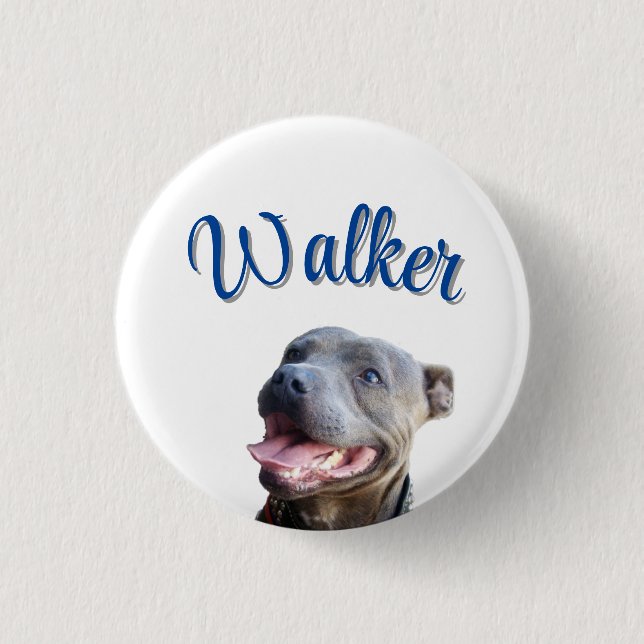 Bóton Redondo 2.54cm Nome de Walker com Staffy Bull Terrier,  (Frente)