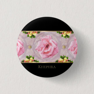 Bóton Redondo 2.54cm Nome do Monograma de Cor Floral Rosa