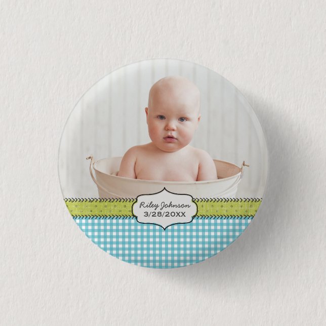 Bóton Redondo 2.54cm Nome personalizado da foto do bebê e manutenção de (Frente)