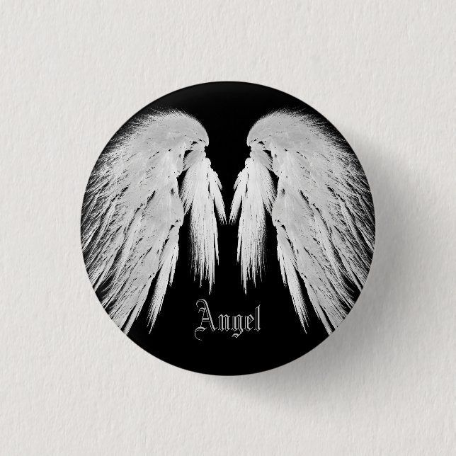Bóton Redondo 2.54cm Nome Personalizado do ÂNGEL WINGS Preto (Frente)