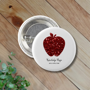 Bóton Redondo 2.54cm Nome Personalizado do Professor Red Apple Faux Gli