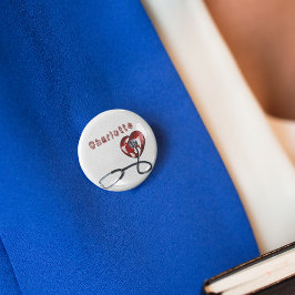 Bóton Redondo 2.54cm Nome Personalizado Enfermeiro Médico Estetoscópio 