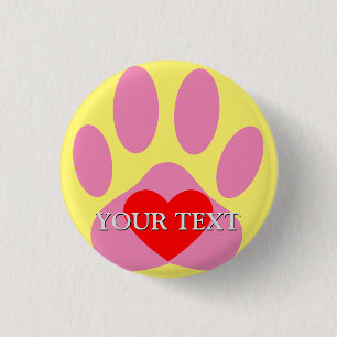Bóton Redondo 2.54cm Nome Personalizado Pawprint do Cão Rosa