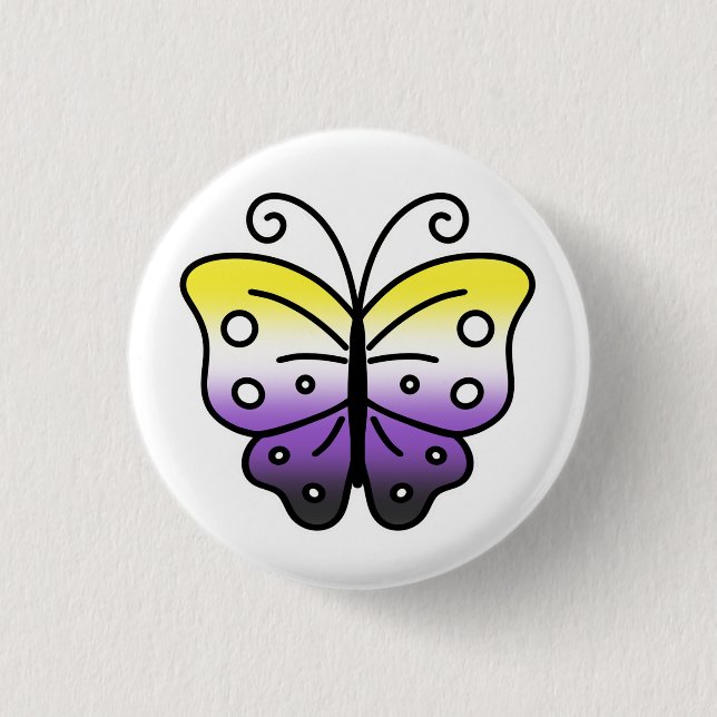 Bóton Redondo 2.54cm Nonbinary Pride Butterfly Pin Badge (Frente)