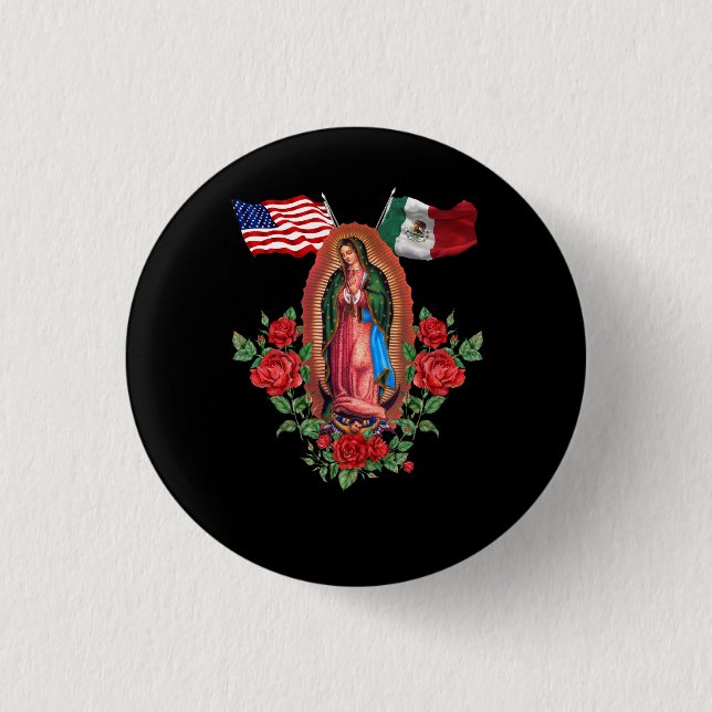 Bóton Redondo 2.54cm Nossa Senhora Virgen De Guadalupe Bandeira Mexican (Frente)