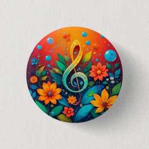 Bóton Redondo 2.54cm Nota Musical Artística Cercada Por Flor Colorido