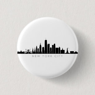 Bóton Redondo 2.54cm NOVA YORK NYC Manhatten EUA City Skyline Silhouett