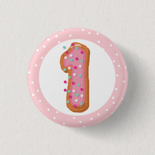 Bóton Redondo 2.54cm Número 1 Um Donuts Congelados Rosa Bebê Primeiro A