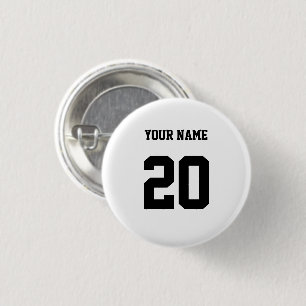 Bóton Redondo 2.54cm Número e nome personalizados preto e branco