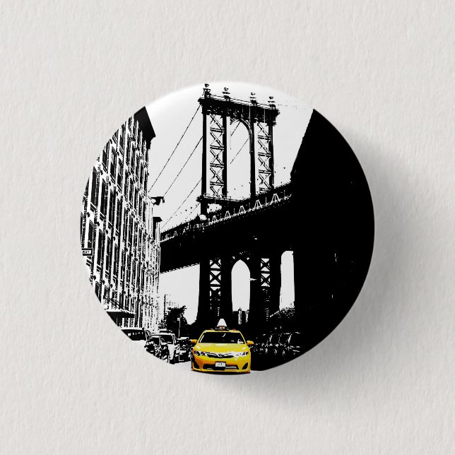 Bóton Redondo 2.54cm Nyc Brooklyn Bridge Nova Iorque Yellow Taxi (Frente)